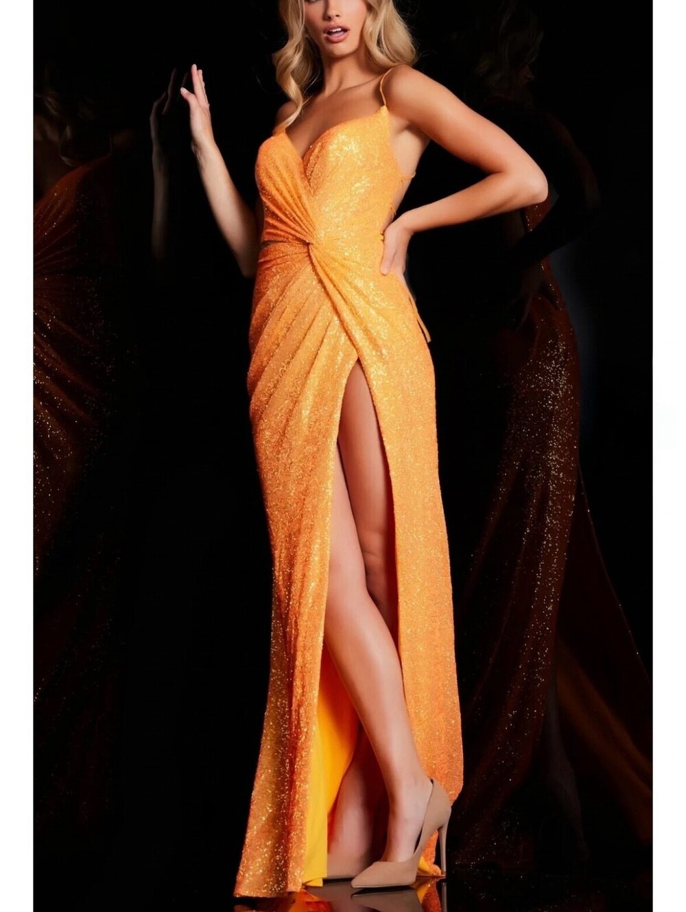 Jovani Orange Hourglass Lace-up Corset Prom Dress Size 6 Formal Gown HOCO Gala